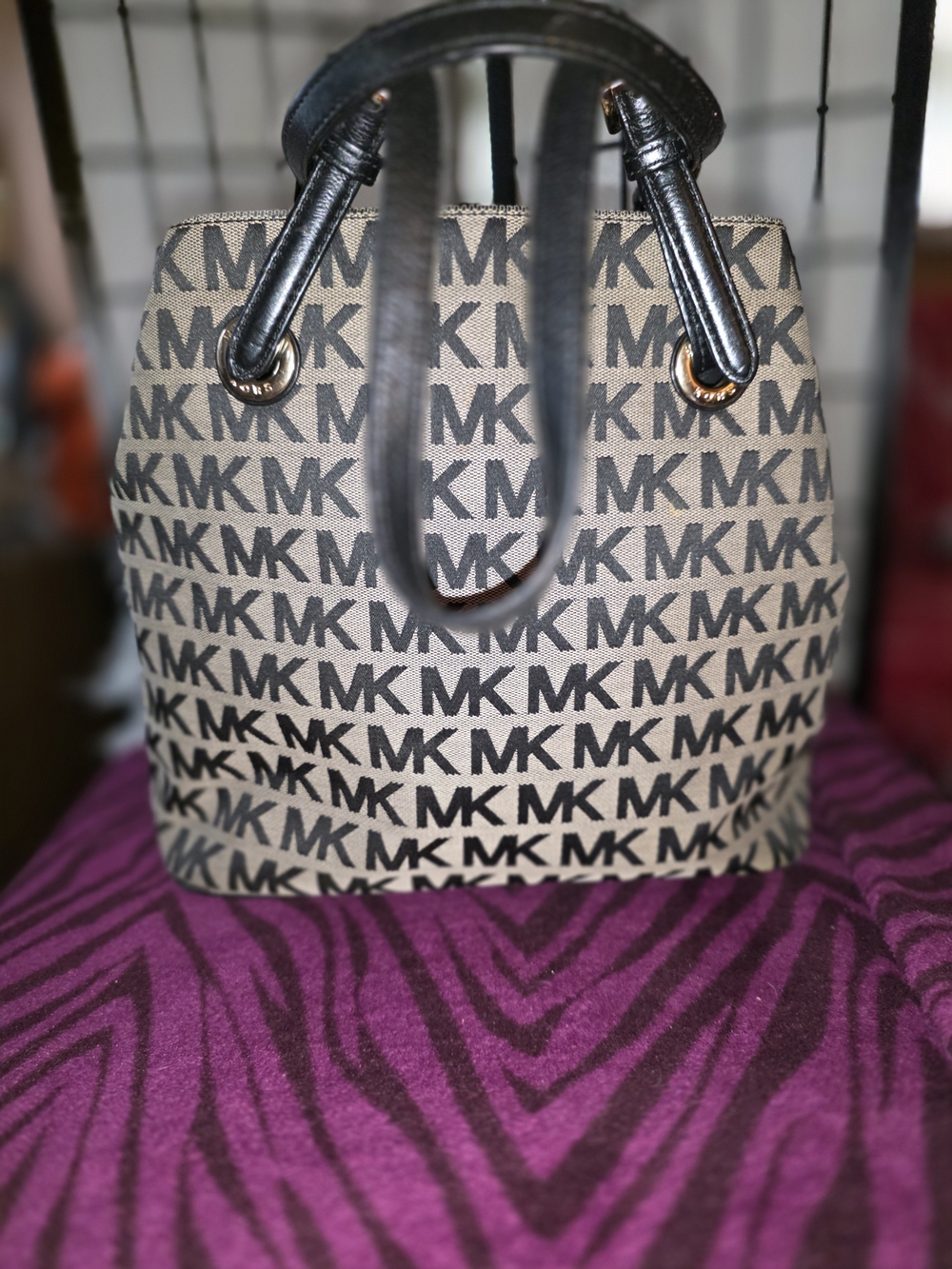 Michael Kors Beige MK Logo Tote with Black Handles